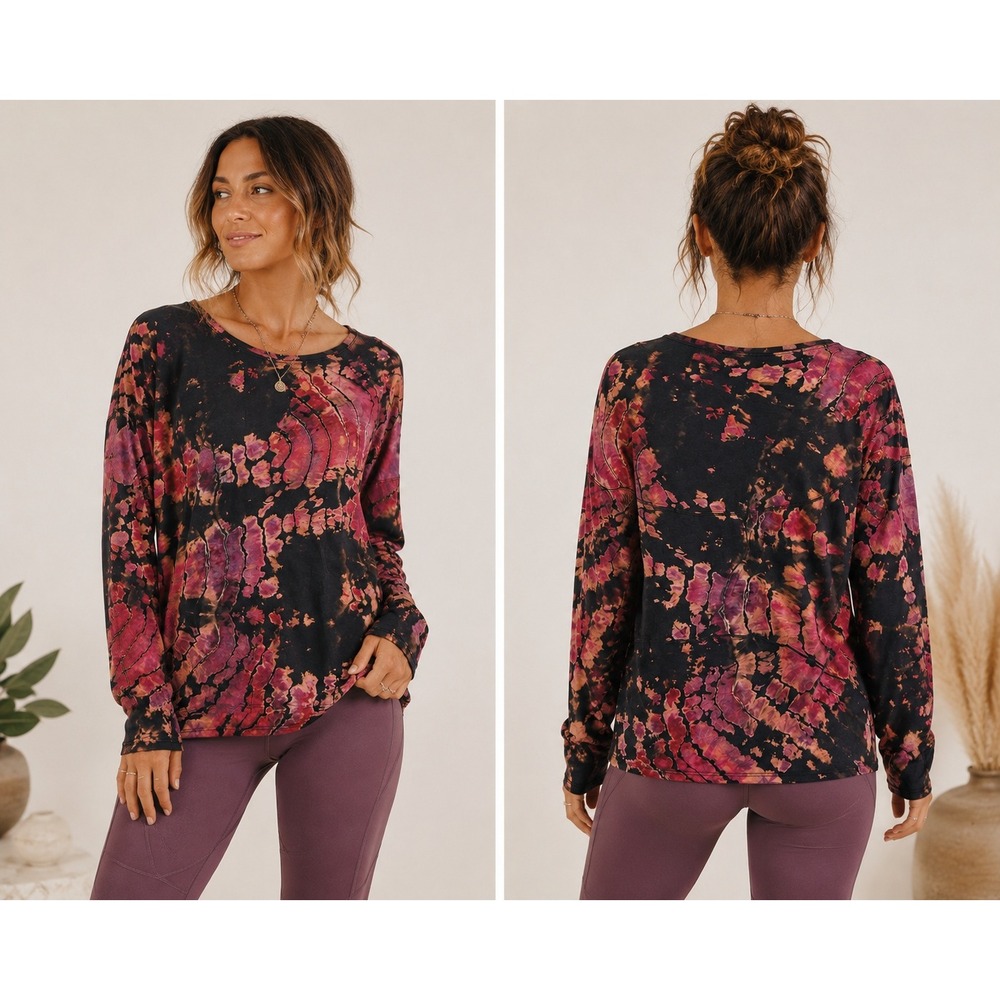 Lululemon Shirt Womens Large Oversized Black Pink Black Tie Dye CUSTOM OOAK